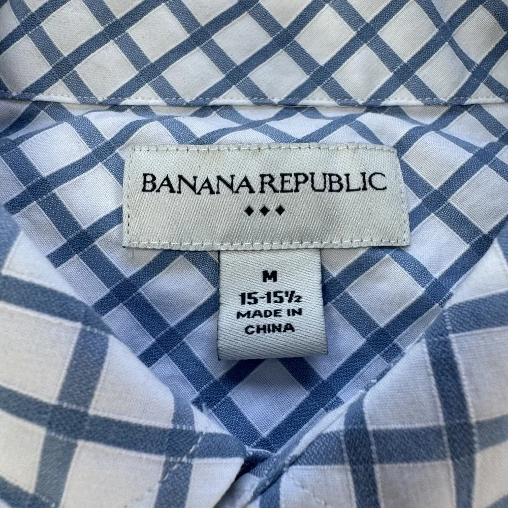 BANANA REPUBLIC Long Sleeve Button Up Shirt Mens 15-15 1/2 Med Blue Pattern
